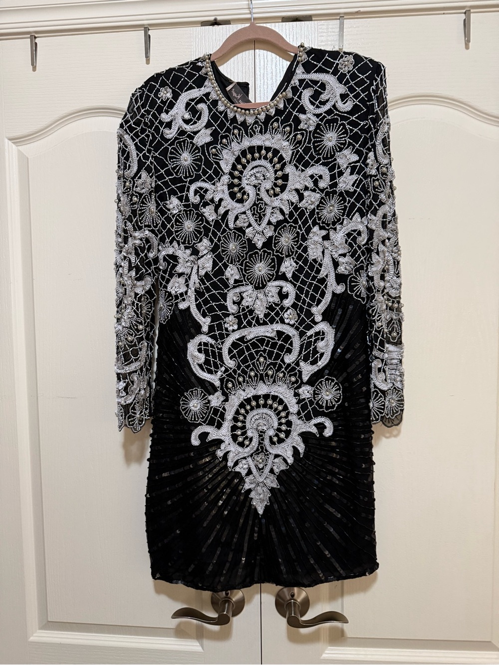 Laurence Kazar Black and Silver Beaded Midi Dress